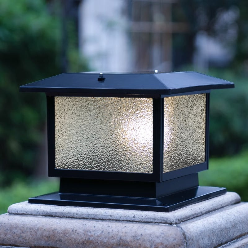 Modern Minimalist Solar Waterproof Rectangular Diamond Stripe Glass Shade Aluminum Frame LED Post Head Light For Garden | Stornfield
