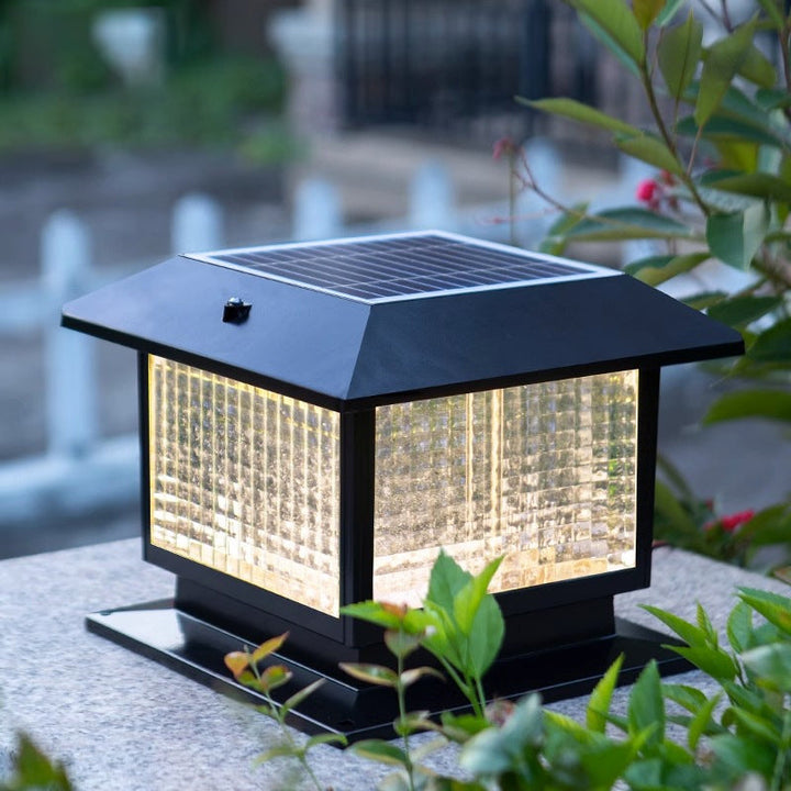 Modern Minimalist Solar Waterproof Rectangular Diamond Stripe Glass Shade Aluminum Frame LED Post Head Light For Garden | Stornfield