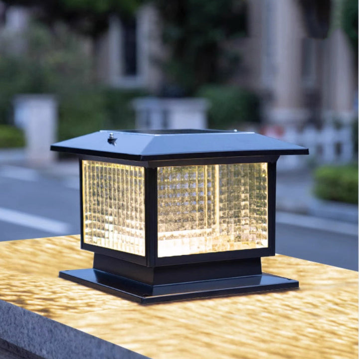 Modern Minimalist Solar Waterproof Rectangular Diamond Stripe Glass Shade Aluminum Frame LED Post Head Light For Garden | Stornfield
