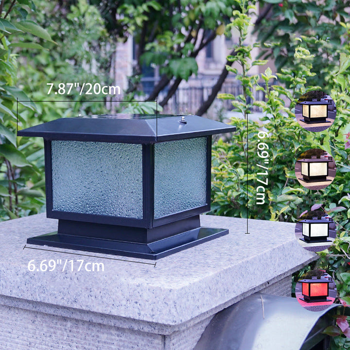Modern Minimalist Solar Waterproof Rectangular Diamond Stripe Glass Shade Aluminum Frame LED Post Head Light For Garden | Stornfield