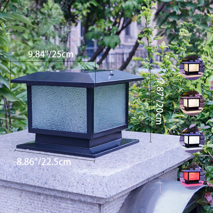 Modern Minimalist Solar Waterproof Rectangular Diamond Stripe Glass Shade Aluminum Frame LED Post Head Light For Garden | Stornfield