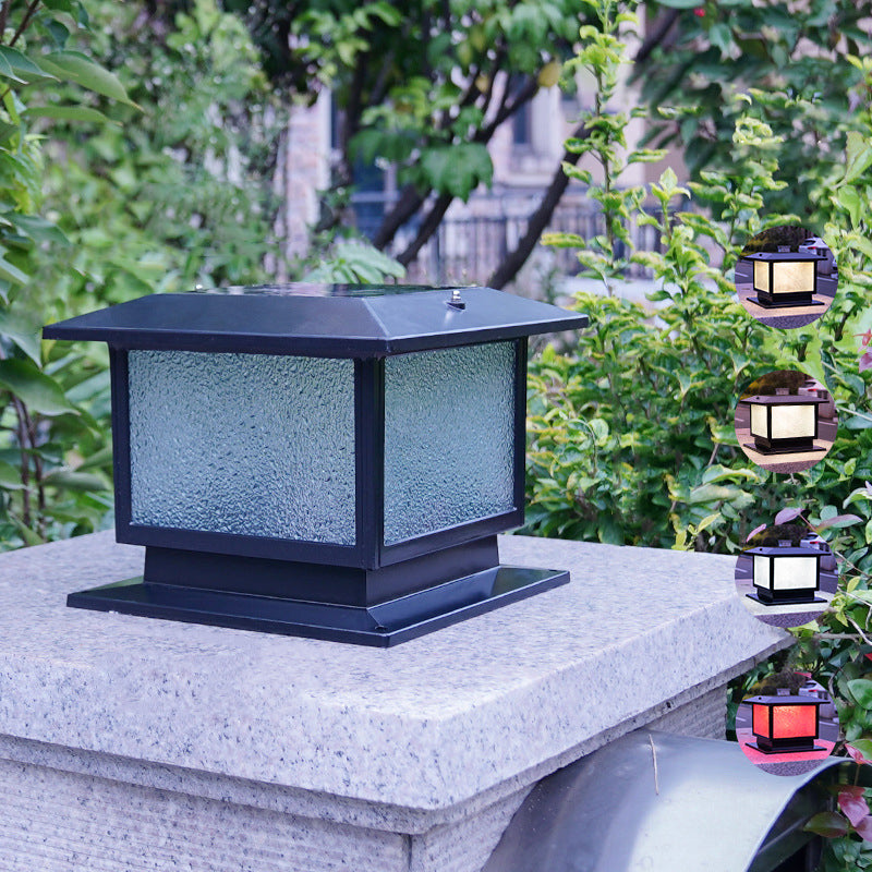 Modern Minimalist Solar Waterproof Rectangular Diamond Stripe Glass Shade Aluminum Frame LED Post Head Light For Garden | Stornfield
