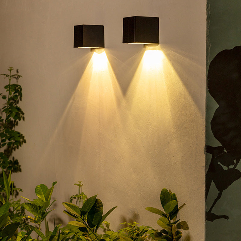 Modern Minimalist Cube Plastic Solar LED Wall Sconce Lamp For Garden | Stornfield