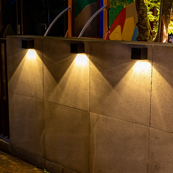 Modern Minimalist Cube Plastic Solar LED Wall Sconce Lamp For Garden | Stornfield