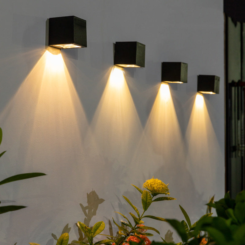 Modern Minimalist Cube Plastic Solar LED Wall Sconce Lamp For Garden | Stornfield