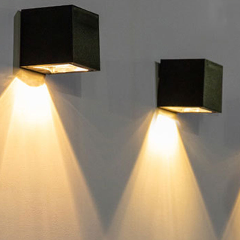 Modern Minimalist Cube Plastic Solar LED Wall Sconce Lamp For Garden | Stornfield