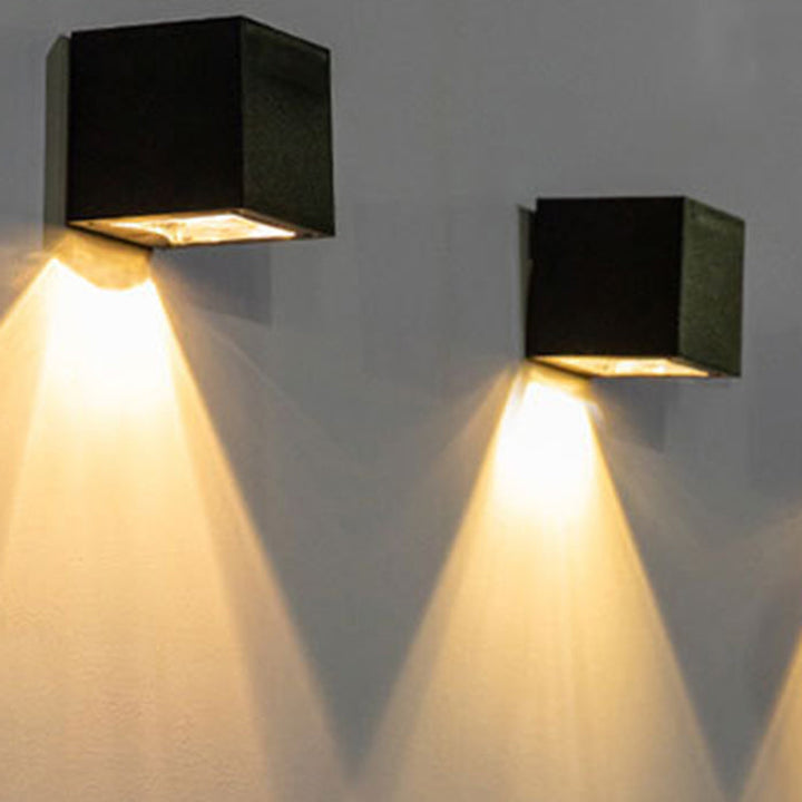 Modern Minimalist Cube Plastic Solar LED Wall Sconce Lamp For Garden | Stornfield