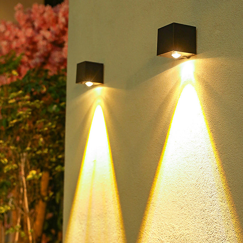 Modern Minimalist Cube Plastic Solar LED Wall Sconce Lamp For Garden | Stornfield