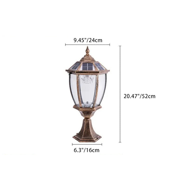 Contemporary Retro Hexagon Aluminum Glass LED Solar Post Head Landscape Light For Garden | Stornfield