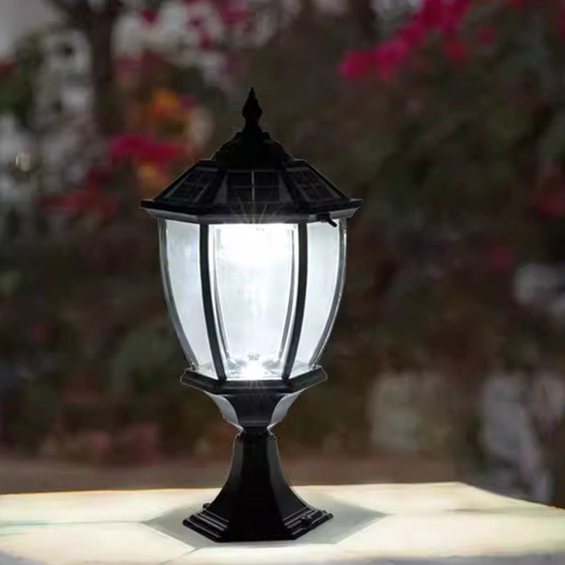 Contemporary Retro Hexagon Aluminum Glass LED Solar Post Head Landscape Light For Garden | Stornfield