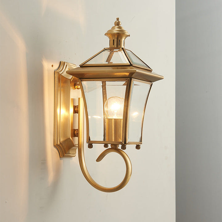 Traditional European Trapezoid Copper Glass 1-Light Wall Sconce Lamp For Garden | Stornfield