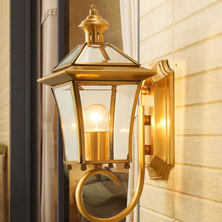 Traditional European Trapezoid Copper Glass 1-Light Wall Sconce Lamp For Garden | Stornfield