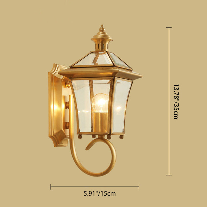 Traditional European Trapezoid Copper Glass 1-Light Wall Sconce Lamp For Garden | Stornfield