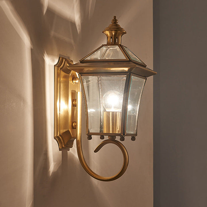 Traditional European Trapezoid Copper Glass 1-Light Wall Sconce Lamp For Garden | Stornfield