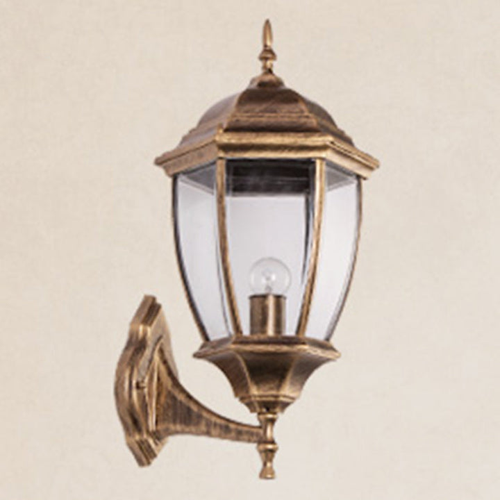 Contemporary Retro Waterproof Hexagonal Cage Aluminum Frosted Clear Glass 1-Light Wall Sconce Lamp For Outdoor Patio | Stornfield