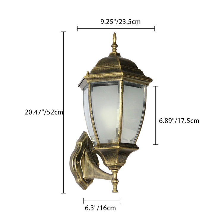 Contemporary Retro Waterproof Hexagonal Cage Aluminum Frosted Clear Glass 1-Light Wall Sconce Lamp For Outdoor Patio | Stornfield