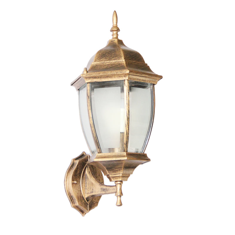 Contemporary Retro Waterproof Hexagonal Cage Aluminum Frosted Clear Glass 1-Light Wall Sconce Lamp For Outdoor Patio | Stornfield