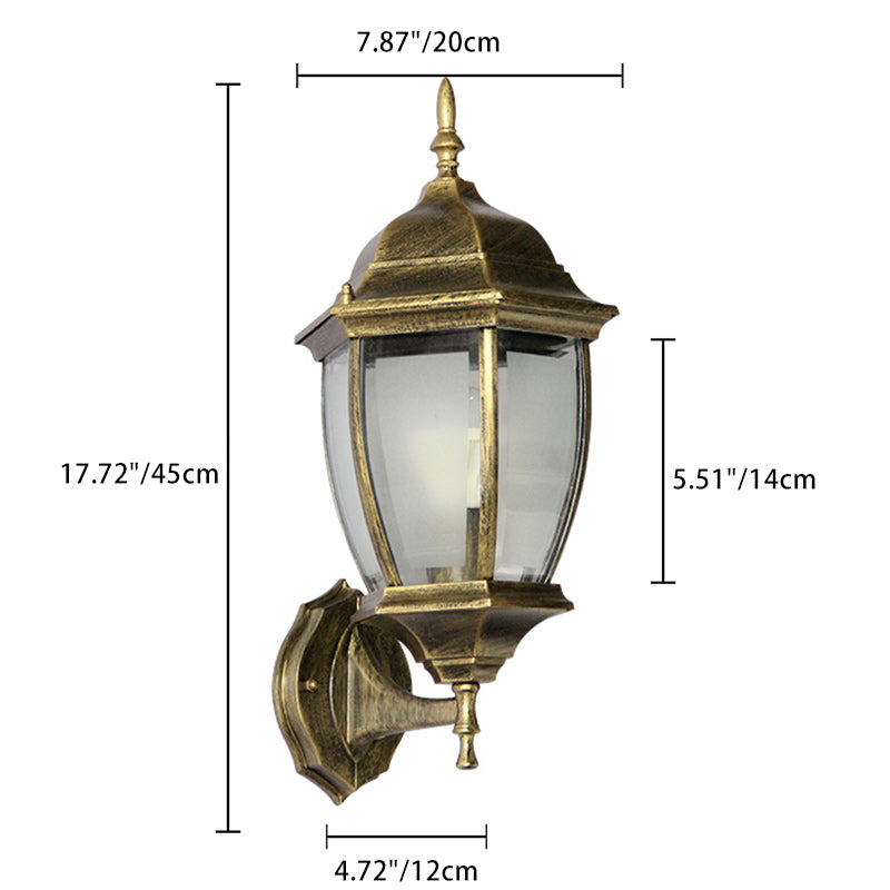 Contemporary Retro Waterproof Hexagonal Cage Aluminum Frosted Clear Glass 1-Light Wall Sconce Lamp For Outdoor Patio | Stornfield