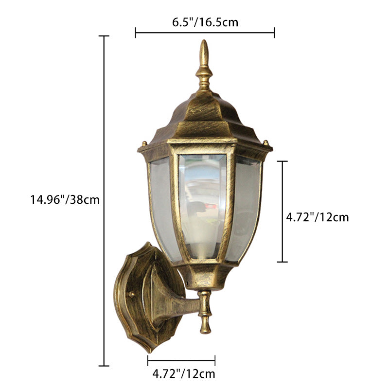 Contemporary Retro Waterproof Hexagonal Cage Aluminum Frosted Clear Glass 1-Light Wall Sconce Lamp For Outdoor Patio | Stornfield