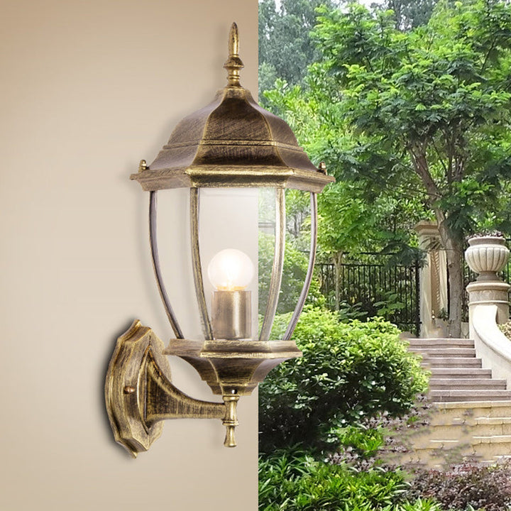 Contemporary Retro Waterproof Hexagonal Cage Aluminum Frosted Clear Glass 1-Light Wall Sconce Lamp For Outdoor Patio | Stornfield