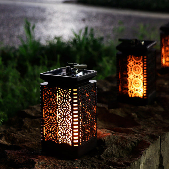 Contemporary Retro Solar Waterproof Rectangular Lantern Flame ABS LED Landscape Lighting Outdoor Light For Outdoor | Stornfield