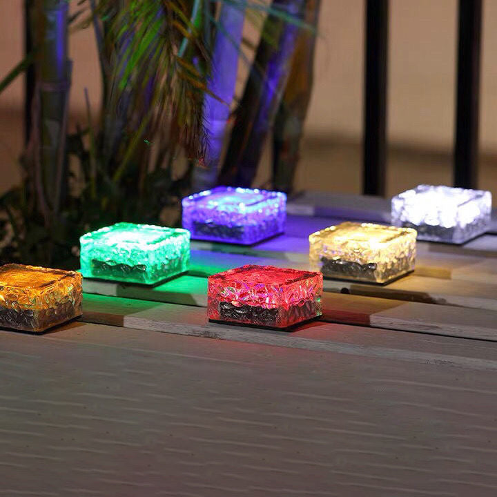 Modern Minimalist Solar Waterproof ABS Clear Glass Ice Cube Brick LED Outdoor Landscape Light For Garden | Stornfield