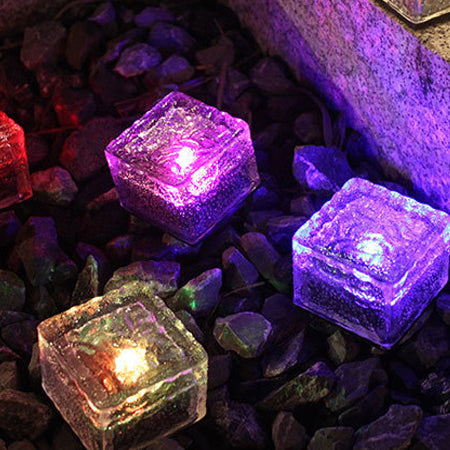 Modern Minimalist Solar Waterproof ABS Clear Glass Ice Cube Brick LED Outdoor Landscape Light For Garden | Stornfield