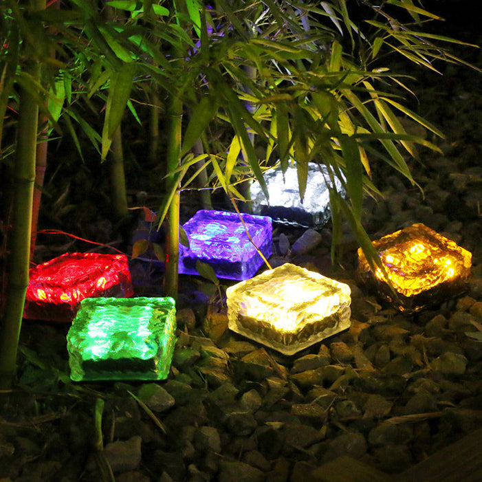 Modern Minimalist Solar Waterproof ABS Clear Glass Ice Cube Brick LED Outdoor Landscape Light For Garden | Stornfield