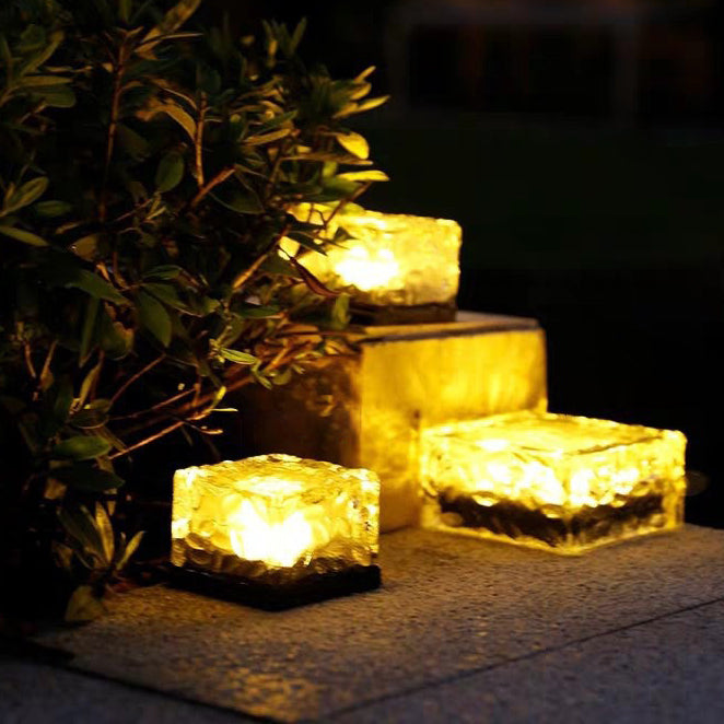 Modern Minimalist Solar Waterproof ABS Clear Glass Ice Cube Brick LED Outdoor Landscape Light For Garden | Stornfield