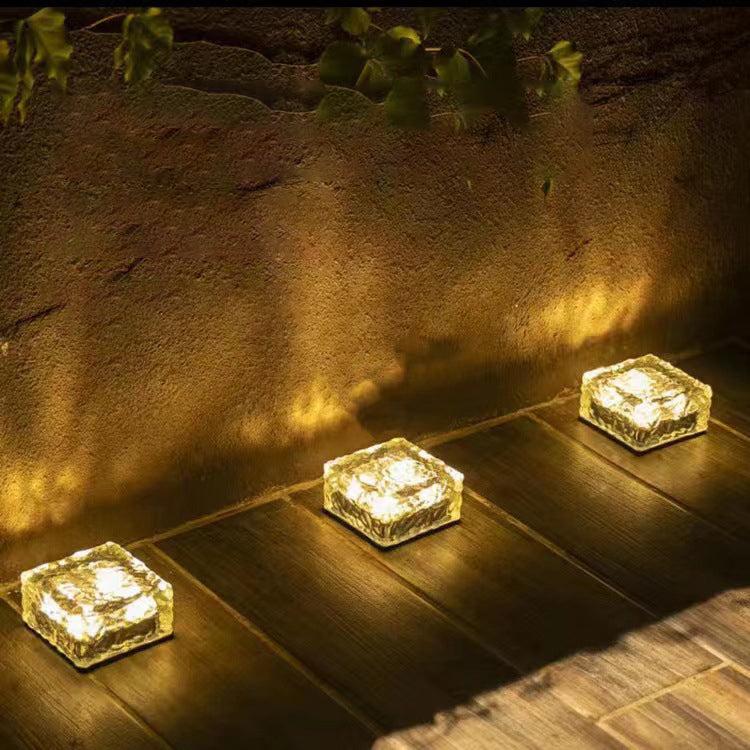 Modern Minimalist Solar Waterproof ABS Clear Glass Ice Cube Brick LED Outdoor Landscape Light For Garden | Stornfield