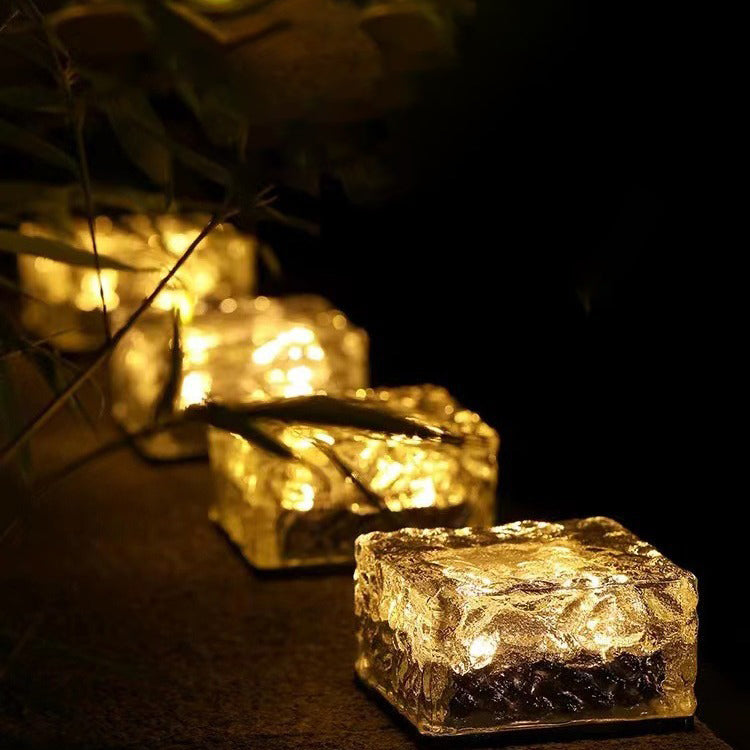 Modern Minimalist Solar Waterproof ABS Clear Glass Ice Cube Brick LED Outdoor Landscape Light For Garden | Stornfield