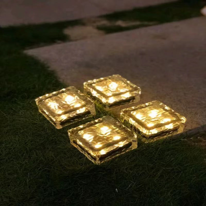 Modern Minimalist Solar Waterproof ABS Clear Glass Ice Cube Brick LED Outdoor Landscape Light For Garden | Stornfield