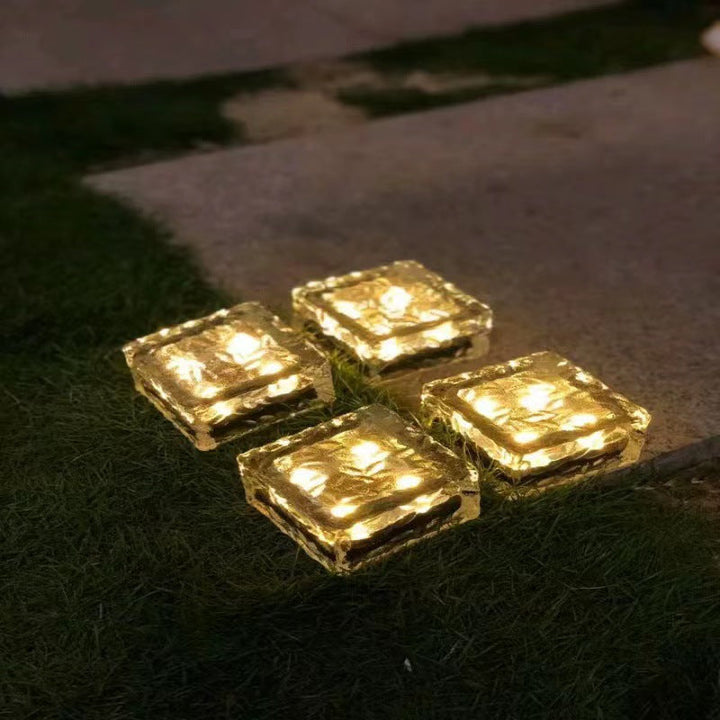 Modern Minimalist Solar Waterproof ABS Clear Glass Ice Cube Brick LED Outdoor Landscape Light For Garden | Stornfield