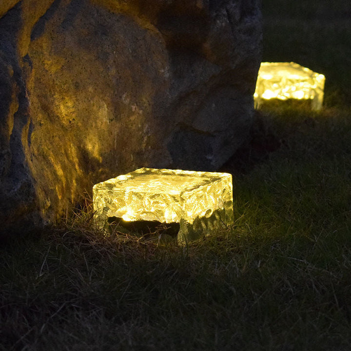 Modern Minimalist Solar Waterproof ABS Clear Glass Ice Cube Brick LED Outdoor Landscape Light For Garden | Stornfield