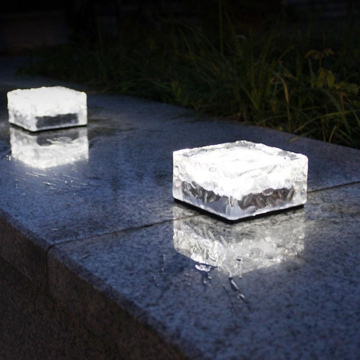 Modern Minimalist Solar Waterproof ABS Clear Glass Ice Cube Brick LED Outdoor Landscape Light For Garden | Stornfield