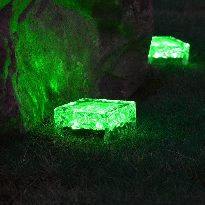 Modern Minimalist Solar Waterproof ABS Clear Glass Ice Cube Brick LED Outdoor Landscape Light For Garden | Stornfield