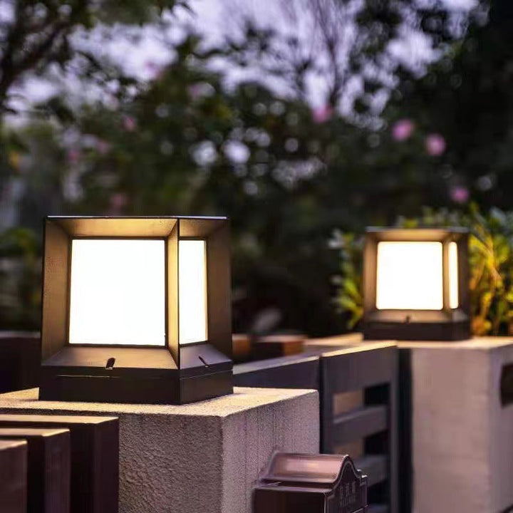 Modern Minimalist Waterproof Square-Shaped Aluminum Acrylic 1-Light Outdoor Post Light For Garden | Stornfield