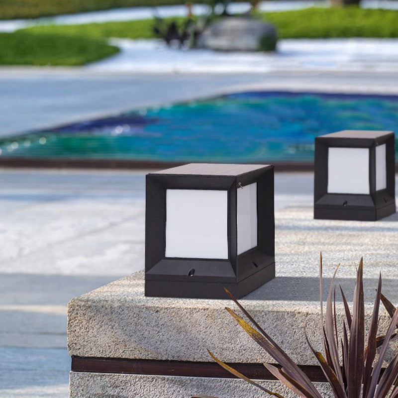 Modern Minimalist Solar Waterproof Square-Shaped Aluminum Acrylic LED Outdoor Post Light For Garden | Stornfield
