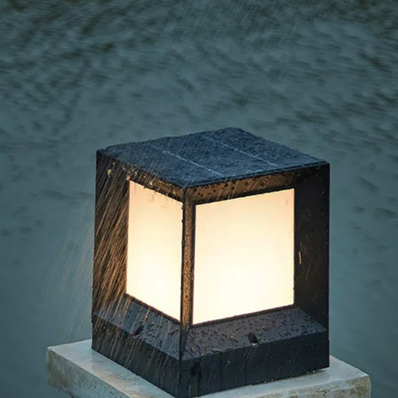 Modern Minimalist Solar Waterproof Square-Shaped Aluminum Acrylic LED Outdoor Post Light For Garden | Stornfield