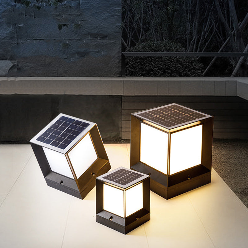 Modern Minimalist Solar Waterproof Square-Shaped Aluminum Acrylic LED Outdoor Post Light For Garden | Stornfield