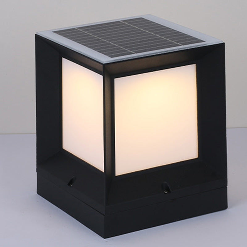 Modern Minimalist Solar Waterproof Square-Shaped Aluminum Acrylic LED Outdoor Post Light For Garden | Stornfield