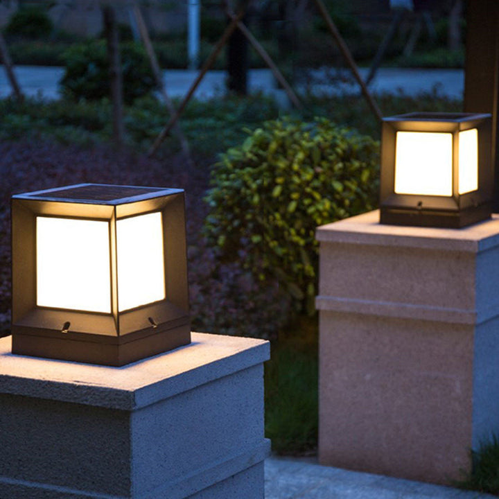 Modern Minimalist Solar Waterproof Square-Shaped Aluminum Acrylic LED Outdoor Post Light For Garden | Stornfield