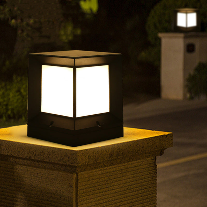 Modern Minimalist Solar Waterproof Square-Shaped Aluminum Acrylic LED Outdoor Post Light For Garden | Stornfield
