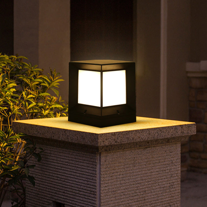 Modern Minimalist Solar Waterproof Square-Shaped Aluminum Acrylic LED Outdoor Post Light For Garden | Stornfield