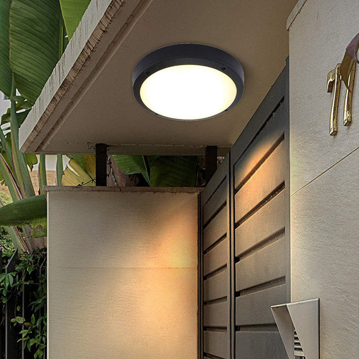 Modern Minimalist Waterproof Round Aluminum Acrylic LED Outdoor Flush Mount Ceiling Light For Garden | Stornfield