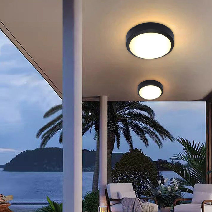 Modern Minimalist Waterproof Round Aluminum Acrylic LED Outdoor Flush Mount Ceiling Light For Garden | Stornfield