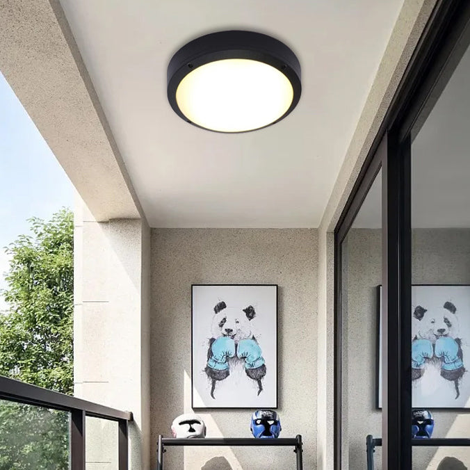 Modern Minimalist Waterproof Round Aluminum Acrylic LED Outdoor Flush Mount Ceiling Light For Garden | Stornfield