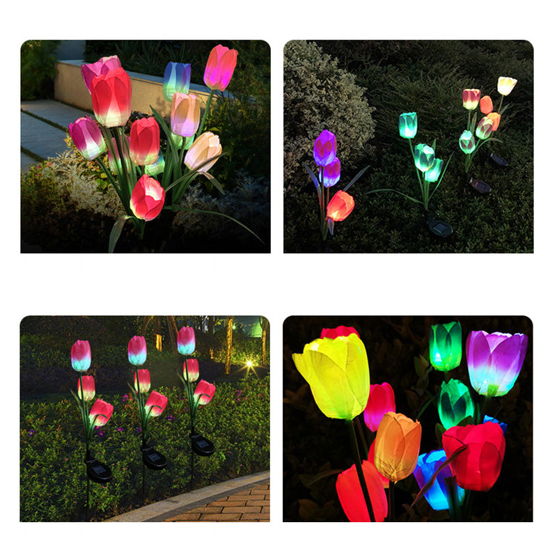 Contemporary Creative Solar Waterproof Faux Tulip Stainless Steel ABS Fabric LED Ground Plug Lawn Landscape Lamp For Outdoor Patio | Stornfield