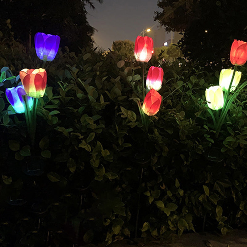 Contemporary Creative Solar Waterproof Faux Tulip Stainless Steel ABS Fabric LED Ground Plug Lawn Landscape Lamp For Outdoor Patio | Stornfield