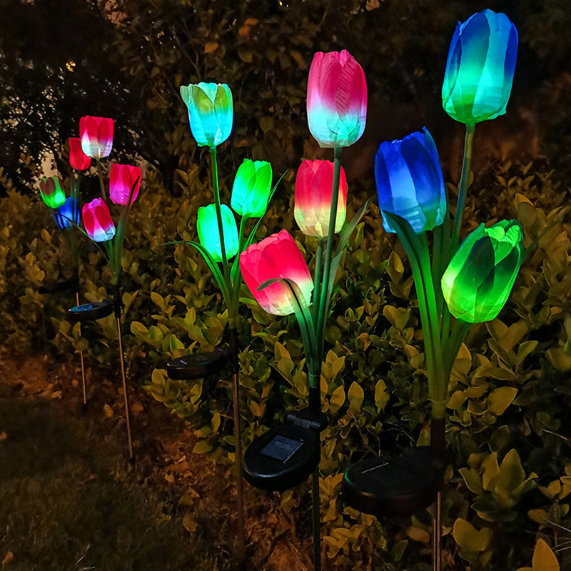 Contemporary Creative Solar Waterproof Faux Tulip Stainless Steel ABS Fabric LED Ground Plug Lawn Landscape Lamp For Outdoor Patio | Stornfield
